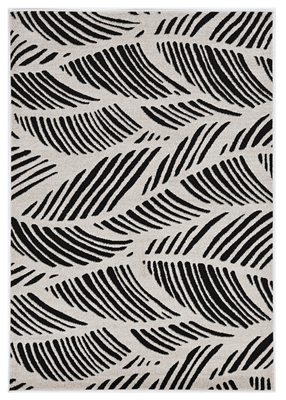 5'x8' Black White Machine Woven UV Treated Oversized Leaves Indoor Outdoor Area Rug
