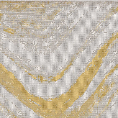 8' Round Ivory or Gold Abstract Brushstrokes Indoor Outdoor Area Rug