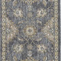 3'x5' Slate Grey Machine Woven Vintage Traditional Floral Indoor Area Rug