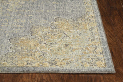 2'x3' Slate Grey Floral Damask Wool Area Rug