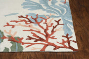 2'x3' Ivory Hand Hooked Bordered Coastal Reef Indoor Accent Rug