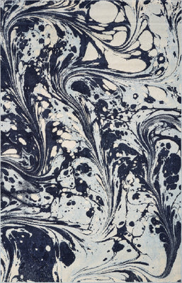 7'x10' Blue Machine Woven Abstract Marble Indoor Area Rug