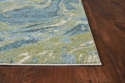 3' x 5' Teal Abstract Waves Area Rug