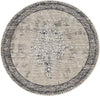 7' Sand Charcoal Machine Woven Distressed Traditional Round Area Rug