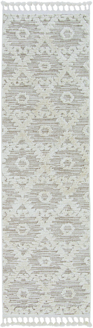 3' x 5' Ivory Beige Diamonds Area Rug with Fringe