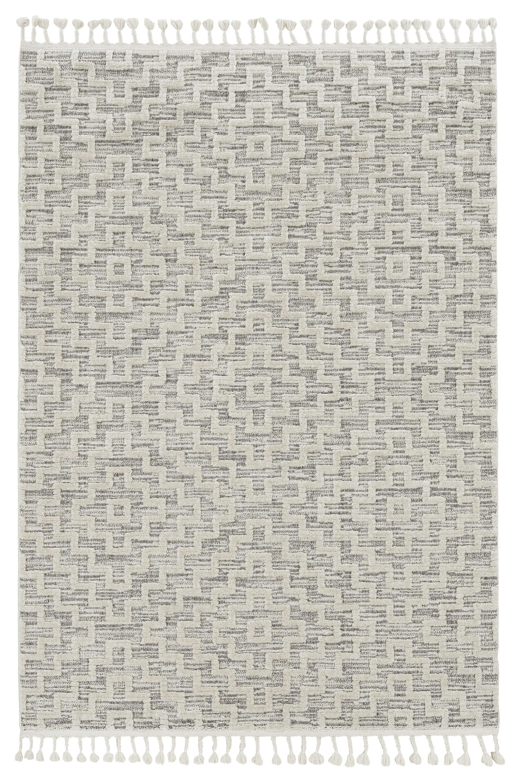 12'x15' Ivory Grey Machine Woven Diamond Pattern With Fringe Indoor Area Rug