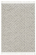 12'x15' Ivory Grey Machine Woven Diamond Pattern With Fringe Indoor Area Rug