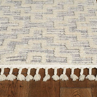 12'x15' Ivory Grey Machine Woven Diamond Pattern With Fringe Indoor Area Rug