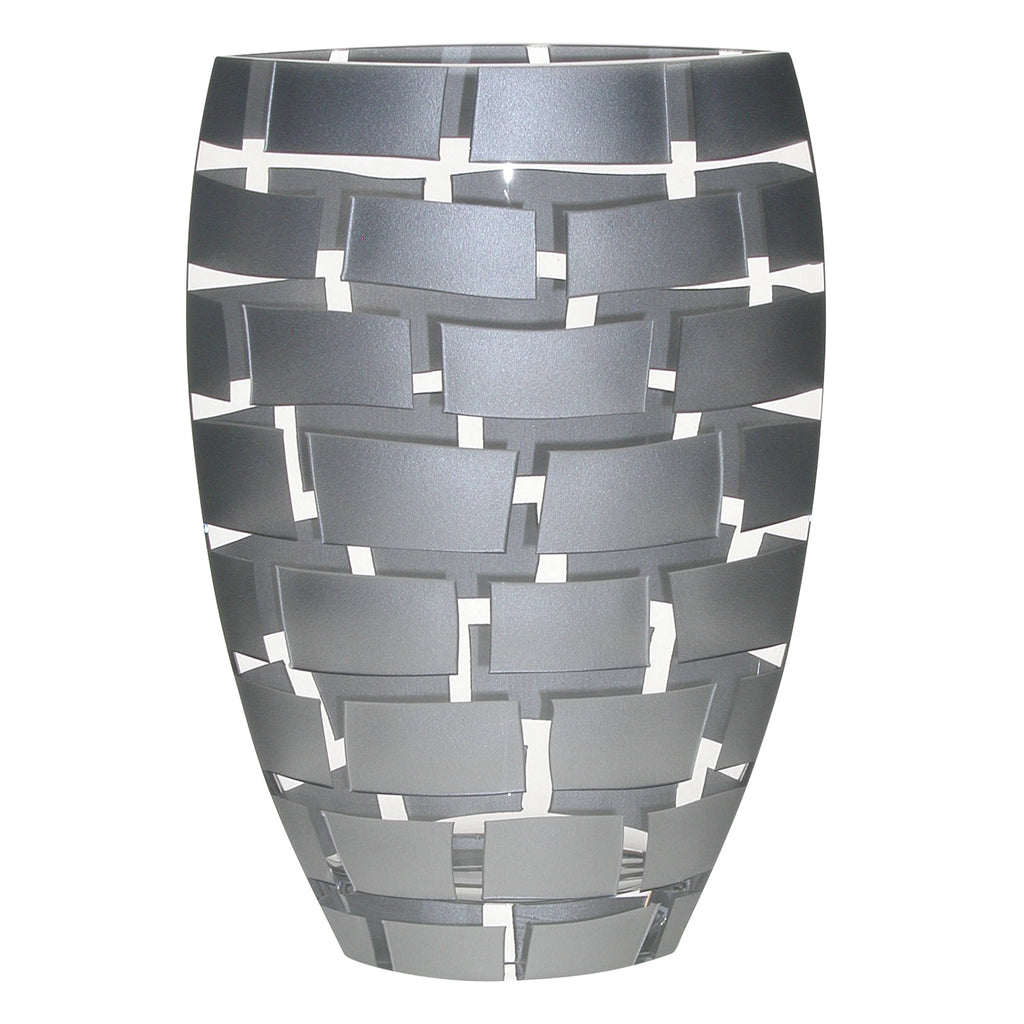 12" Mouth Blown Wall Design Silver Vase