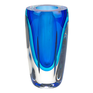6" Mouth Blown Blue Art Glass Vase