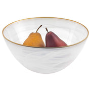 10" Hand Crafted White Gold Glass Fruit or Salad Bowl With Gold Rim