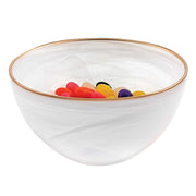 6" Hand Crafted White Gold Glass Bowl With Gold Rim