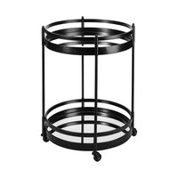 22" Black Metal With Two Mirror Glass Botton Shelves Bar Cart