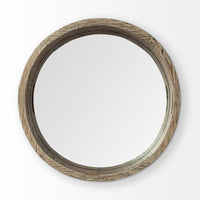 20" Round Natural Finish Wood Mirrored Glass Bottom Tray