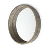 28" Round Natural Finish Fir Wood Mirrored Glass Bottom Tray