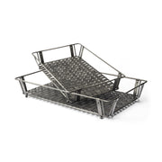 Set of 2 Grey Metal Accent Trays With Woven Bottom And Open Sides