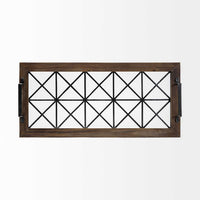 Brown Wood With Geometrically Metal Frame And Glass Bottom Tray