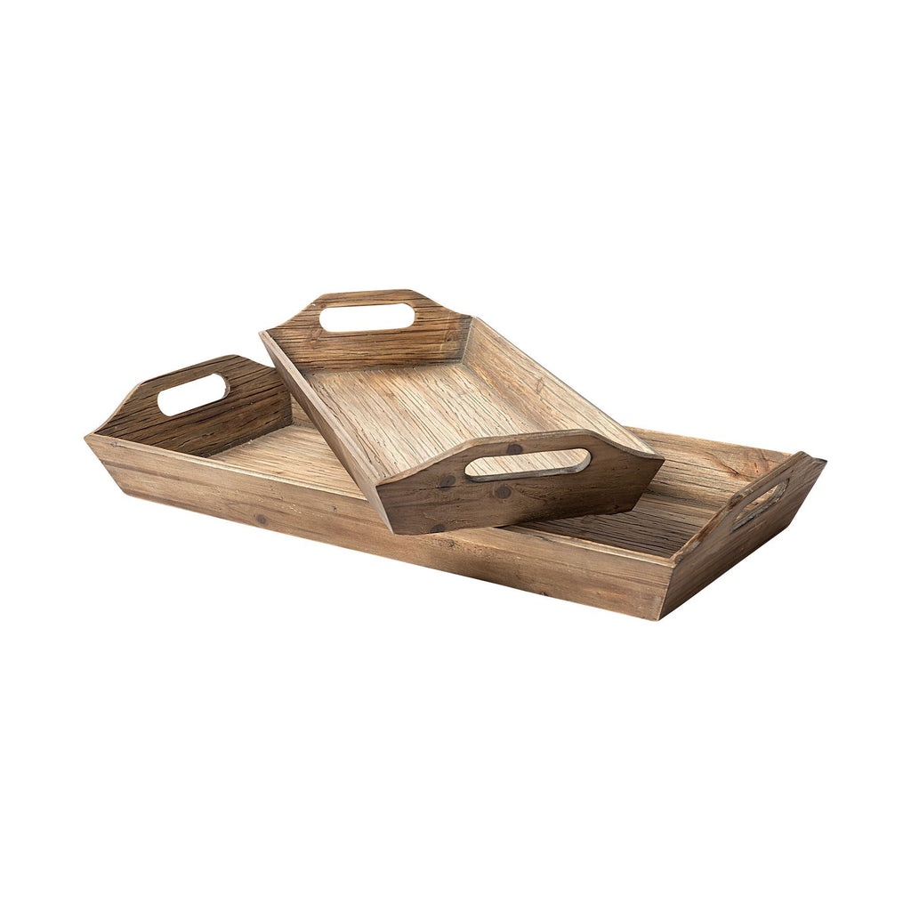 Set of 2 Natural Brown Wood With Grains And Knots Highlight Trays