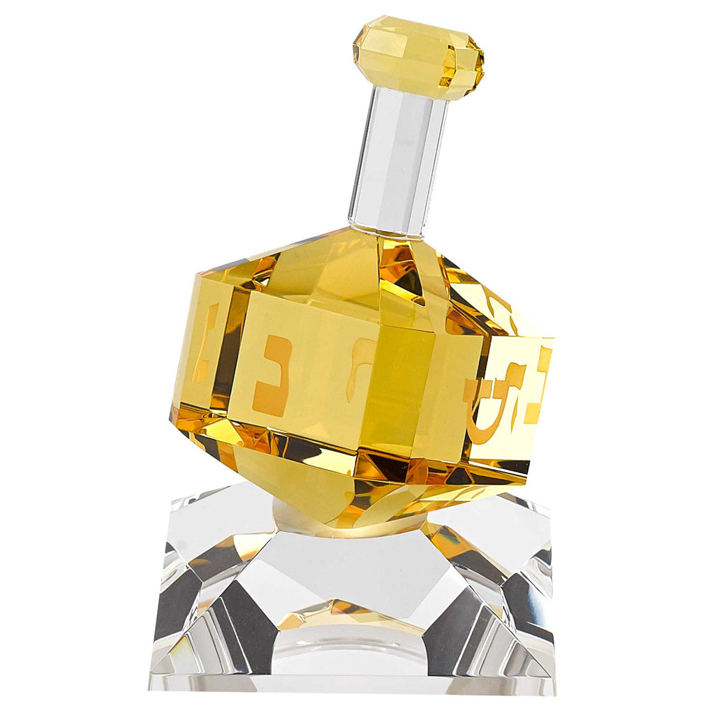 3" Mouth Blown Amber Dreidel On Crystal Stand