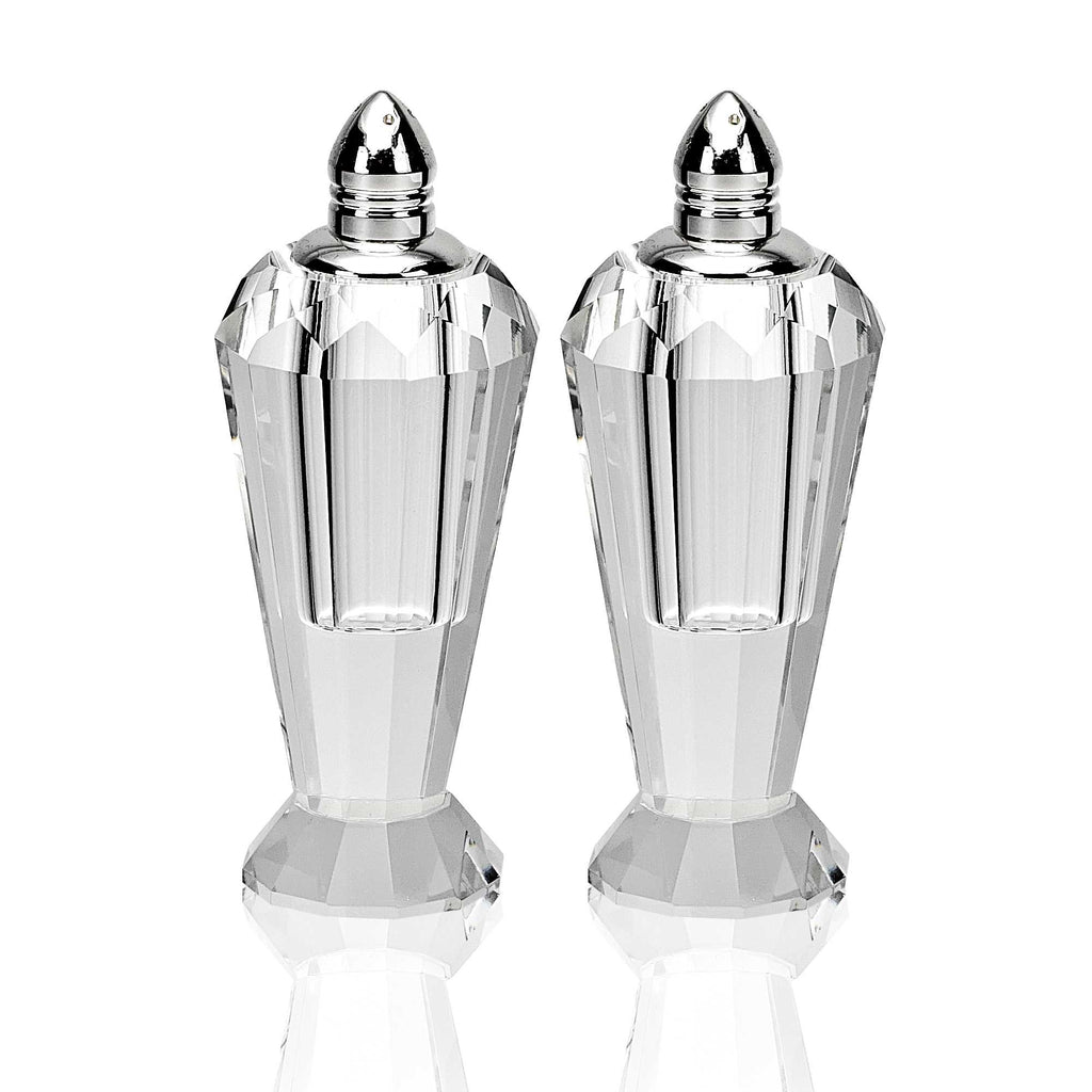 Handcrafted Optical Crystal and Silver Pair of Salt and Pepper Shakers
