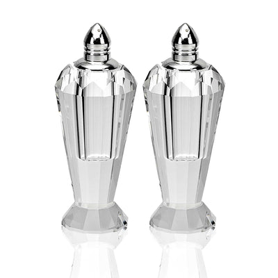 Handcrafted Optical Crystal and Silver Pair of Salt and Pepper Shakers