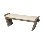 14" Off White And Brown Upholstered Linen Blend Bench