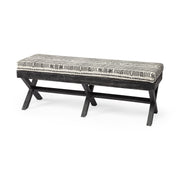 16" Off White And Black Upholstered Cotton Blend Bench