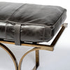 Rectangular Metal-Antiqued-Gold Black Genuine Leather Seat Accent Bench