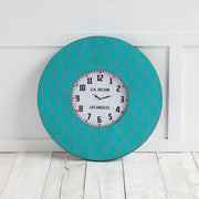 33" Oversize Contemporary Teal and Red Wall Clock w- Dense Pattern and "JK Wilson Los Angeles"