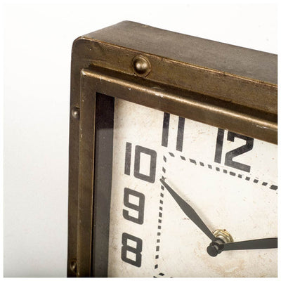 Square Bronze Toned Metal Desk Table Clock with Traditional Black Numbers and Hands