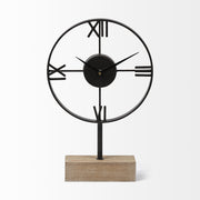 Black Metal Wood Desk Table Clock with Open Metal Frame