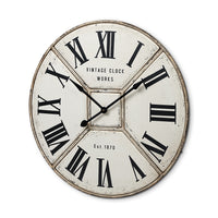 36.5" Round Industrial style Wall Clock with Rustic White Toned Face