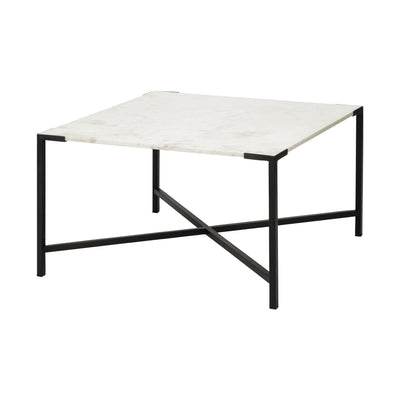 Square White Marble Top andd Black Metal Base Coffee Table