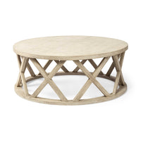 46" Round White Solid Wood Top and Base Coffee Table