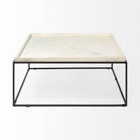 Square White Marble Top and Black Metal Base Coffee Table