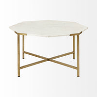 Hexagon White Marble Top and Gold Metal Base Coffee Table