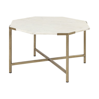 Hexagon White Marble Top and Gold Metal Base Coffee Table