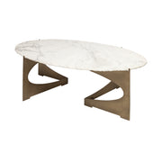 30" White And Gold Genuine Marble Oval Coffee Table