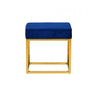 Square Modern Blue Velvet Ottoman with Gold Stainless Steel