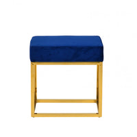 Square Modern Blue Velvet Ottoman with Gold Stainless Steel