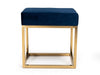 Square Modern Blue Velvet Ottoman with Gold Stainless Steel