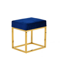 Square Modern Blue Velvet Ottoman with Gold Stainless Steel