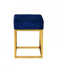 Square Modern Blue Velvet Ottoman with Gold Stainless Steel