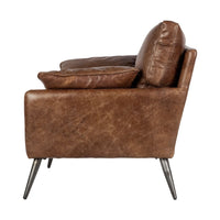Espresso Brown Top-Grain Leather Wide Accent chair w- Wooden Frame and Iron Legs