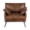 Espresso Brown Top-Grain Leather Wide Accent chair w- Wooden Frame and Iron Legs