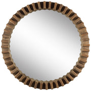44" Round Brown Wood Frame Wall Mirror