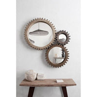 35" Round Natural Wood Frame Wall Mirror