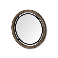 24" Brown Wood and Black Metal Frame Wall Mirror