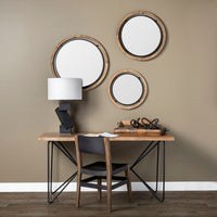 24" Brown Wood and Black Metal Frame Wall Mirror