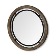 28" Brown Wood and Black Metal Frame Wall Mirror